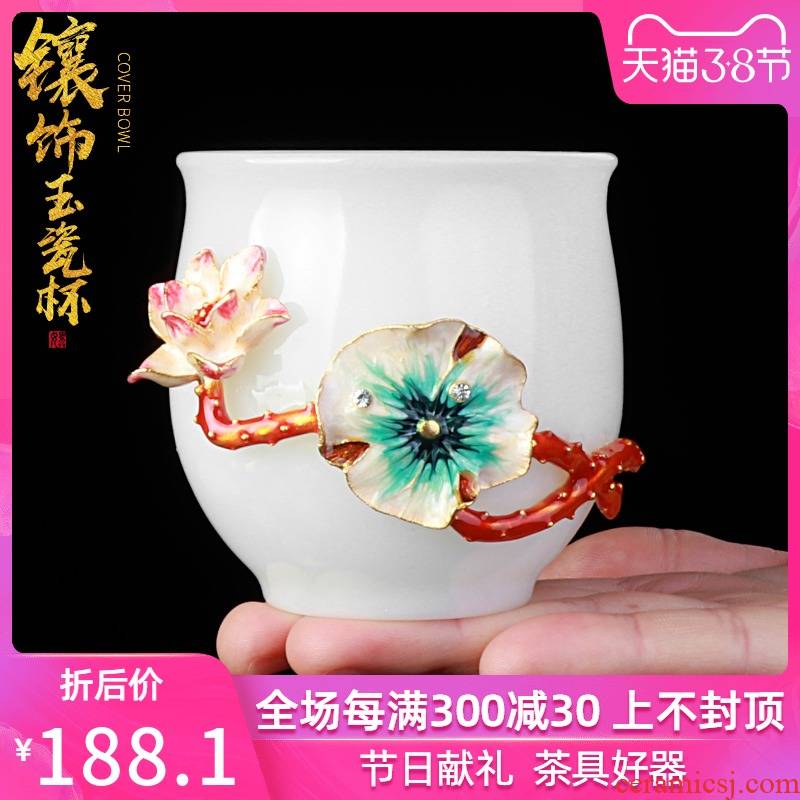 Hand - made colored enamel cup pure manual large sample tea cup kung fu tea set dehua white porcelain teacup ceramic masters cup