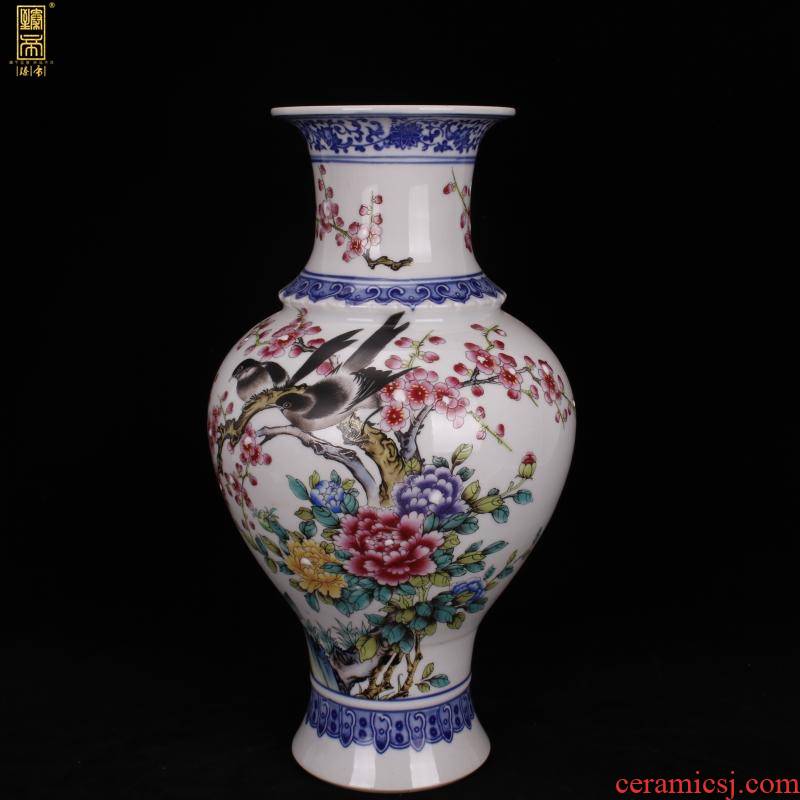 Jingdezhen imitation of the goddess of mercy bottle qianlong bucket color painting of flowers and birds fish bottle of classical Chinese style household adornment antique antique furnishing articles