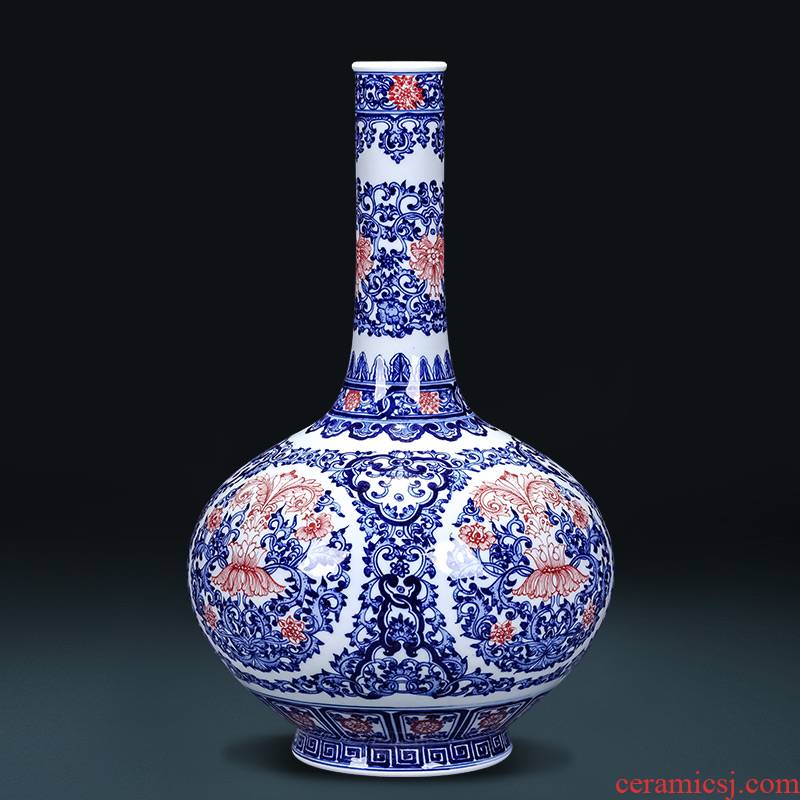 Jingdezhen ceramics imitation qianlong hand - made of blue and white porcelain vases, the new Chinese rich ancient frame sitting room adornment is placed