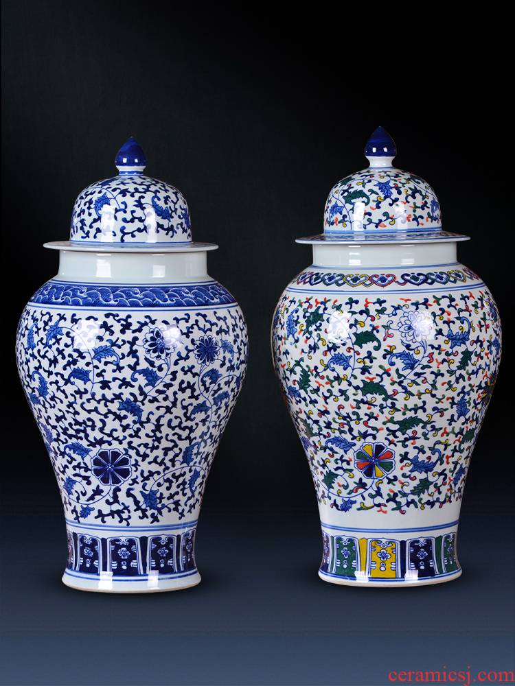 Jingdezhen ceramics general antique blue and white porcelain jar ceramic furnishing articles large storage tank Chinese style household ornaments