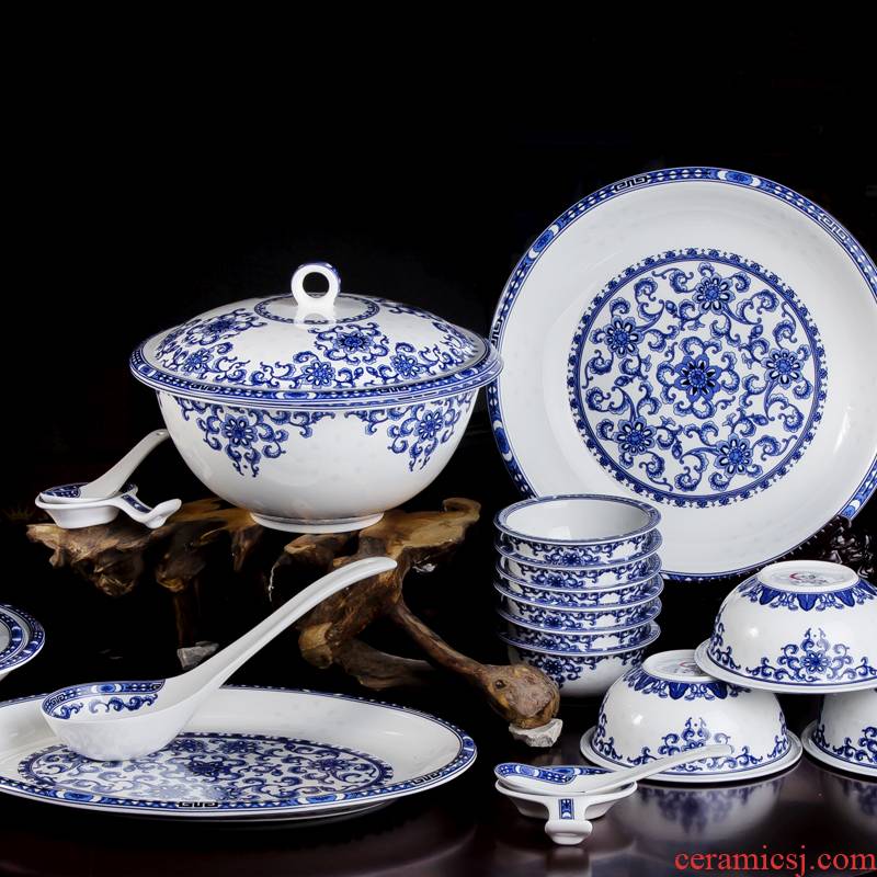 Blue and white and exquisite porcelain tableware suit jingdezhen ceramics ipads bowls plates glair 70 high - end gifts