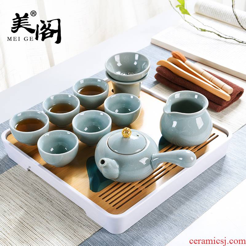 The cabinet elder brother up with household kung fu tea set office ceramic teapot tea cups, contracted dry terms plate
