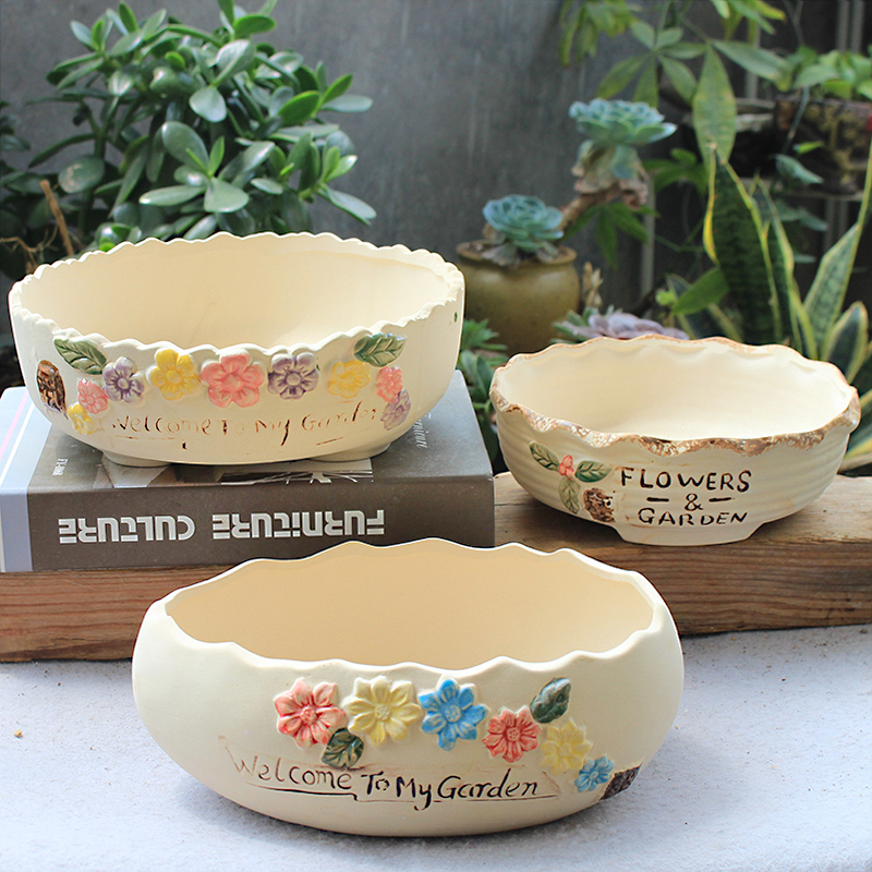 Fleshy flower POTS, large diameter ceramic creative contracted large meat meat basin to a clearance sale breathable biscuit firing hand - made spell