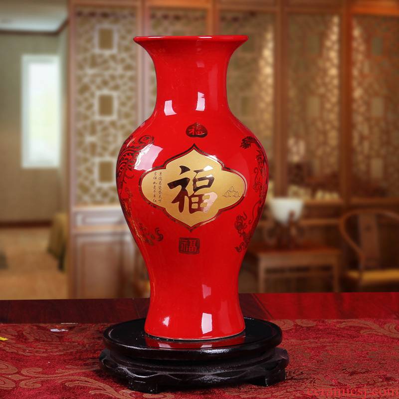 Jingdezhen Chinese red paint ceramic vase longfeng dense eggs a thriving business fashion wedding gifts gifts