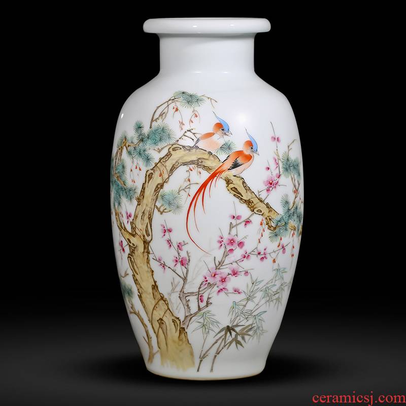Jingdezhen ceramics hand - made enamel vase flower arranging ShouRui figure Chinese style living room home furnishing articles
