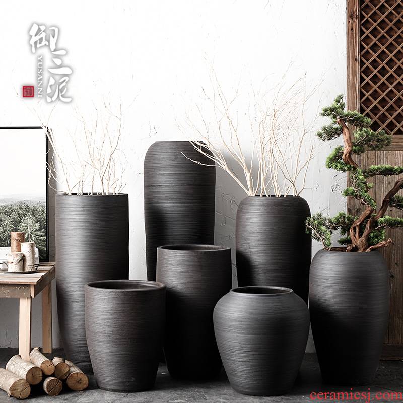 I and contracted large vase Nordic furnishing articles between sitting room flower arranging hotel villa example, black pottery decoration