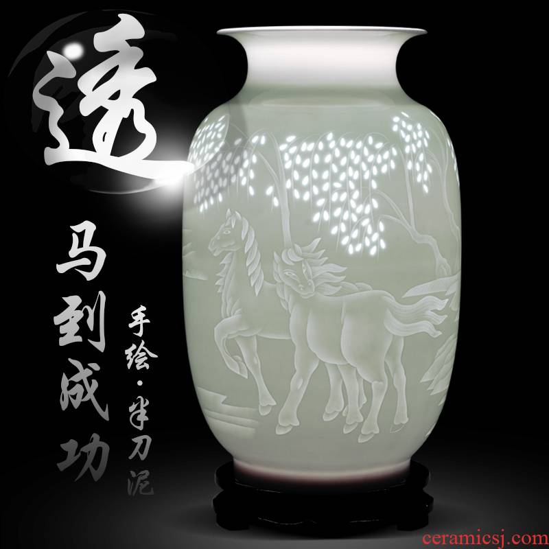 Jingdezhen ceramics hand - made steed vases, flower arrangement sitting room of Chinese style household adornment TV ark, furnishing articles present