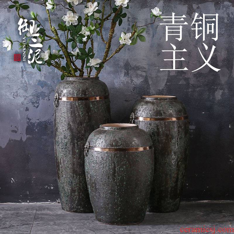 Restore ancient ways the ground vases, antique bronze, ceramic flower implement do old green glaze Chinese wind furnishing articles drama props vase