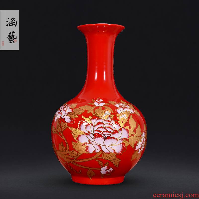 Jingdezhen ceramic Chinese red gold peony vases Chinese flower arranging new household adornment handicraft furnishing articles sitting room