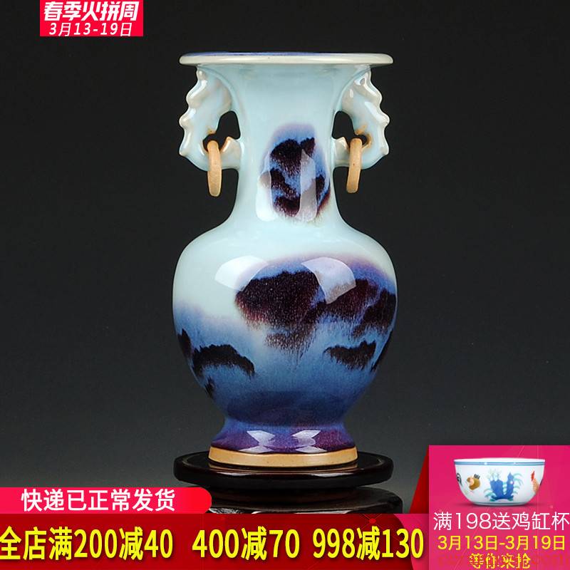 Antique jun porcelain ears up jingdezhen ceramics vase sitting room of Chinese style household adornment handicraft furnishing articles