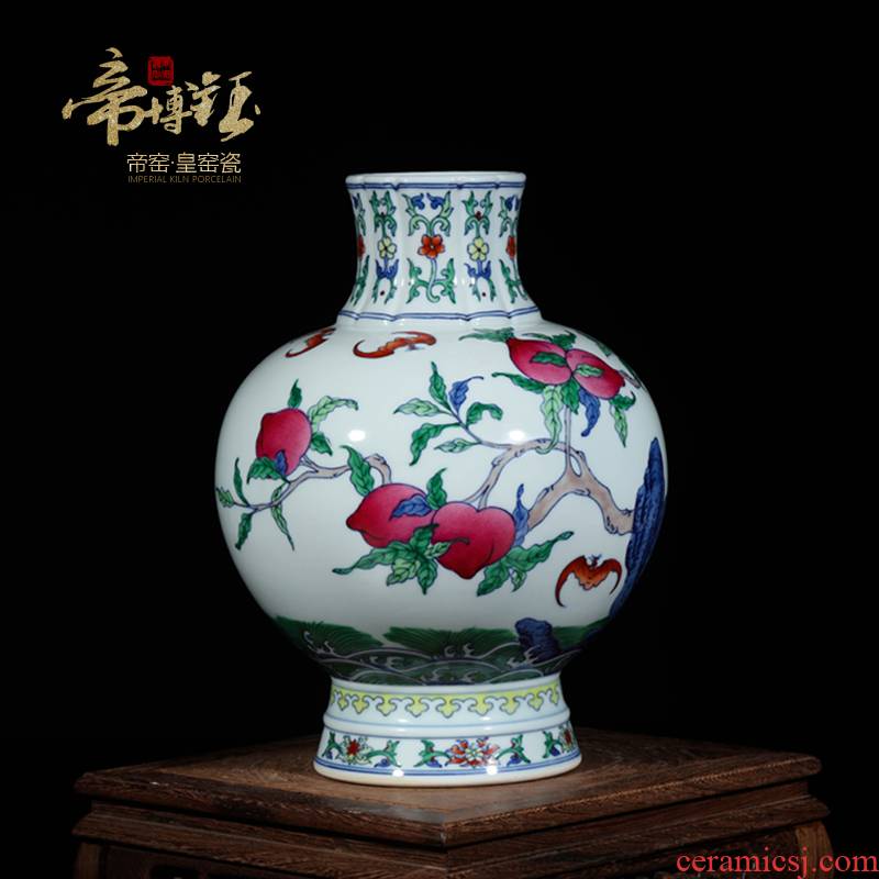 Archaize of jingdezhen blue and white porcelain vase bucket color peach flower household fashionable sitting room adornment is placed