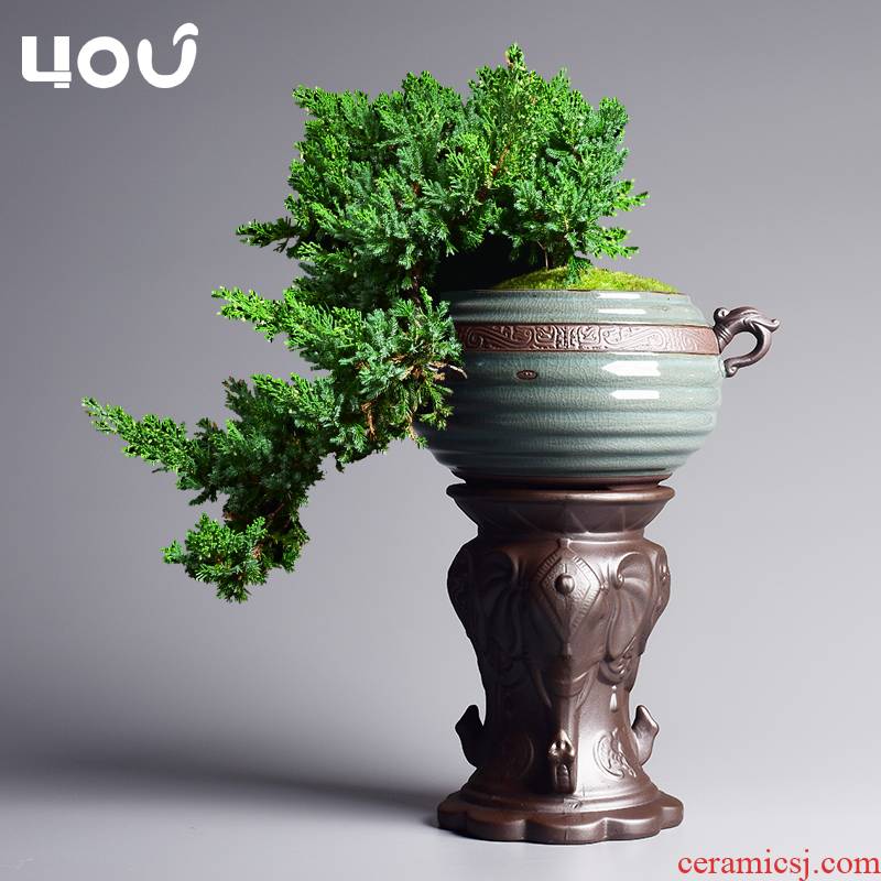 Lazy flowerpot automatic suction pot brother ceramic up creative household indoor potted bracketplant Chinese style bonsai pot