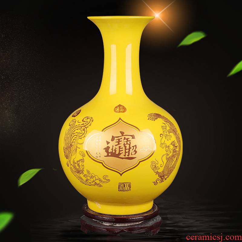 Large maxim furnishing articles 12 ware jingdezhen ceramic vase flower arrangement sitting room adornment yellow porcelain of feng shui