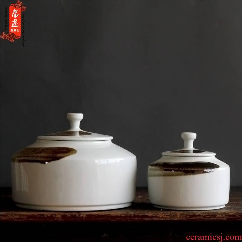Storage tank is checking porcelain of jingdezhen ceramics under high temperature and glaze color tea place hand draw freehand brushwork in traditional Chinese painting creative caddy fixings
