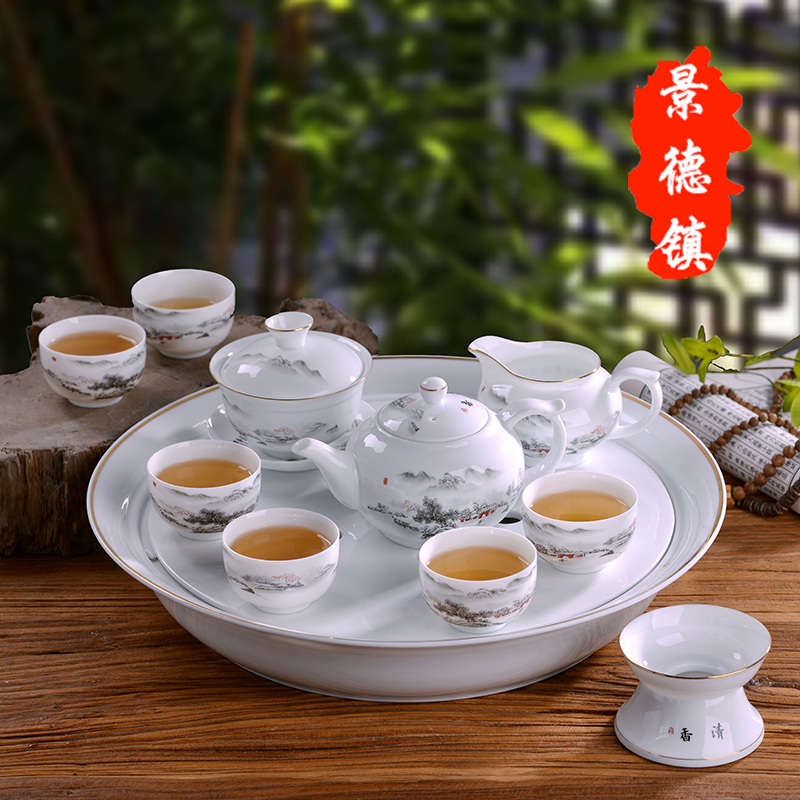Jingdezhen ceramic kung fu tea set suits for Chinese style home office of a complete set of manual teapot tea tray was gift cups