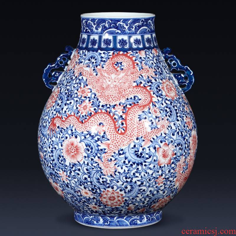 Jingdezhen ceramics imitation qianlong creative hand - made dragon vase of new Chinese style living room home furnishing articles