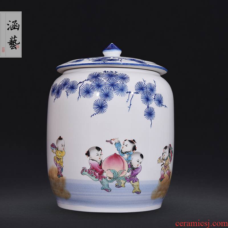 Jingdezhen ceramic beaming the was the packed tea canister to the sitting room porch Chinese style household adornment furnishing articles craft gift