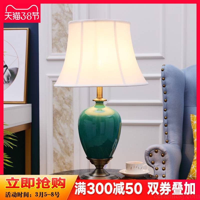 American ceramic desk lamp furnishing articles European - style key-2 luxury room bedroom nightstand lamp act the role ofing Angle of the sitting room what household ornaments