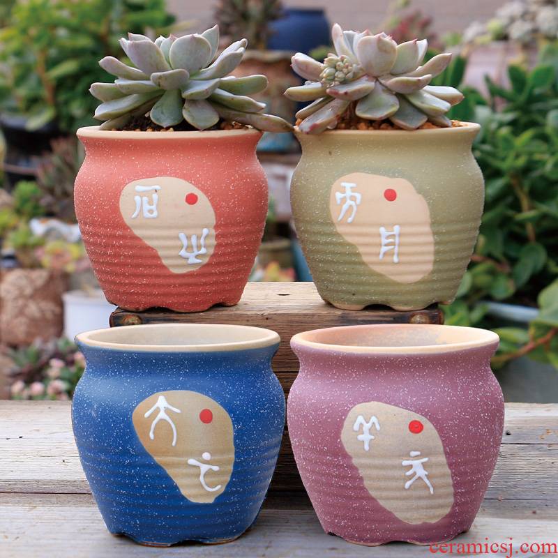 The Fleshy flowerpot ceramic special offer a clearance package mail breathable creative move rural meat meat the plants flower pot in large diameter