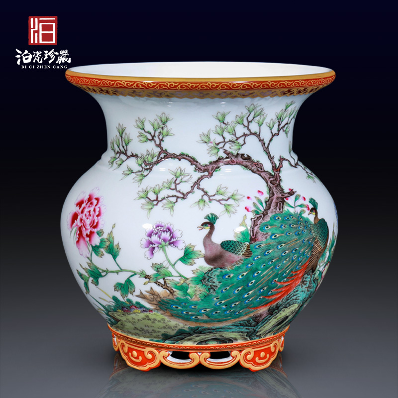 Jingdezhen ceramics antique Chinese style household enamel desktop large mercifully tea leaves bucket bath furnishing articles ornament