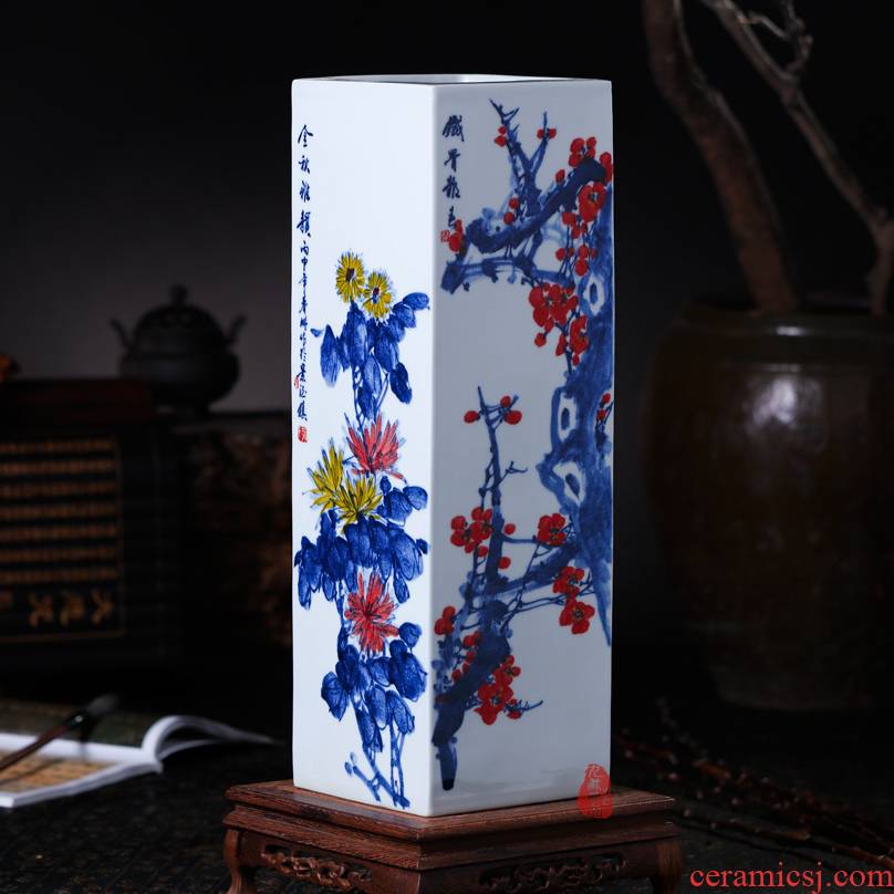 The Master of jingdezhen ceramics hand - made color name plum by bottles of painting and calligraphy tube ground tube of the study of calligraphy and painting furnishing articles