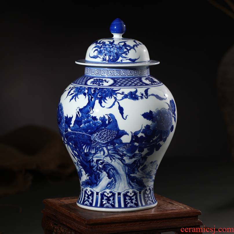 Jingdezhen ceramic vases, antique hand - made of blue and white porcelain painting of flowers and the general pot of tea pot home decoration furnishing articles