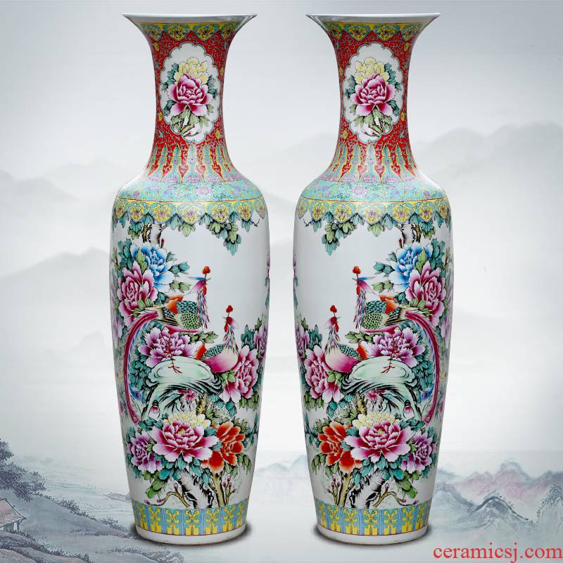 Jingdezhen ceramics hand - made pastel phoenix peony of large vases, home sitting room hotel adornment furnishing articles