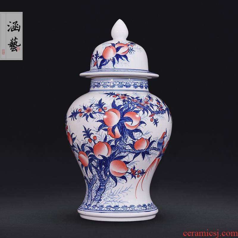 Jingdezhen ceramic hand - made porcelain ferro, flat peach the general pot of new Chinese style flower arrangement sitting room adornment handicraft furnishing articles
