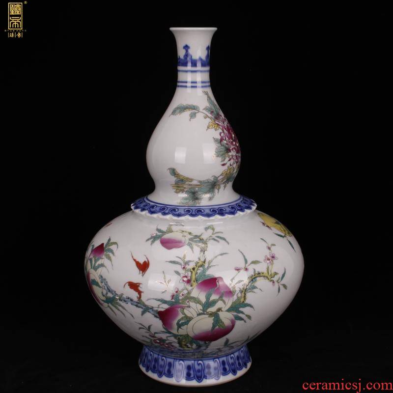 Jingdezhen bucket color live long and proper gourd flat bottles of antique reproduction antique porcelain vase decoration of Chinese style household furnishing articles