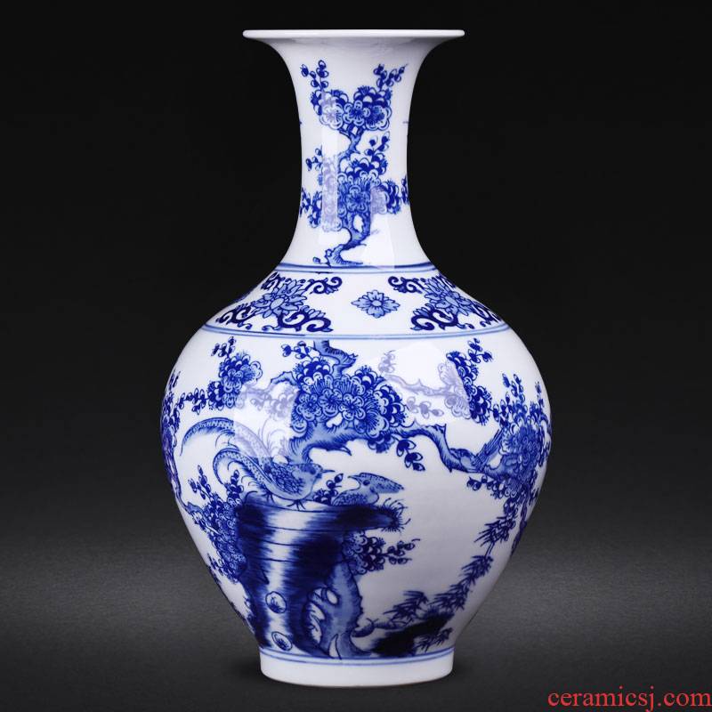 Jingdezhen ceramics hand - made antique blue and white porcelain vase furnishing articles sitting room flower arranging Chinese style household decorative arts and crafts
