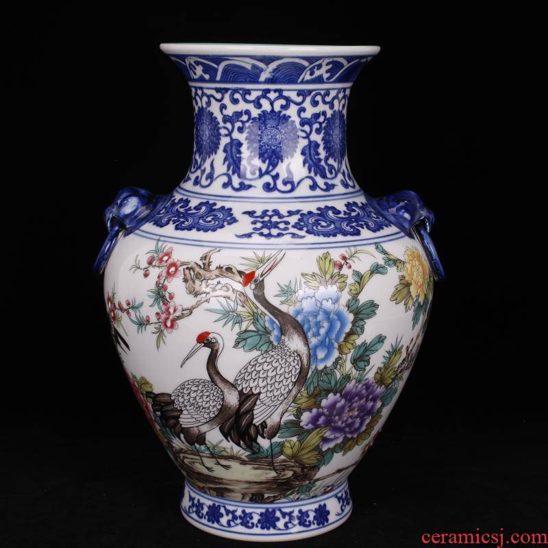 Jingdezhen imitation qianlong bucket color rich auspicious beast ear bottles of classical Chinese style household, sitting room adornment antique furnishing articles