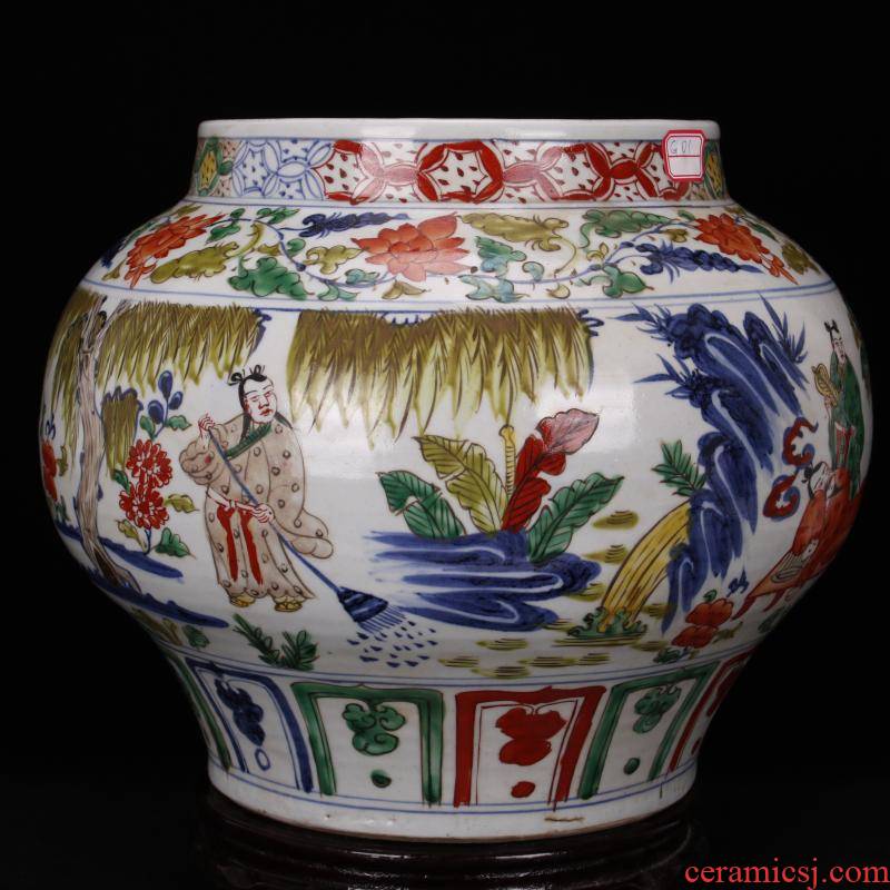 Jingdezhen yuan dynasty antique reproduction antique of pure manual colorful characters story big POTS after the ancient Chinese style furnishing articles