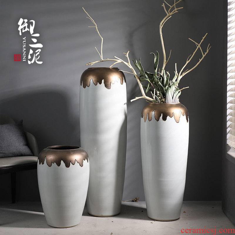 Vase furnishing articles sitting room of I and contracted flower arranging ground large European flower POTS of gold glaze decoration villa garden