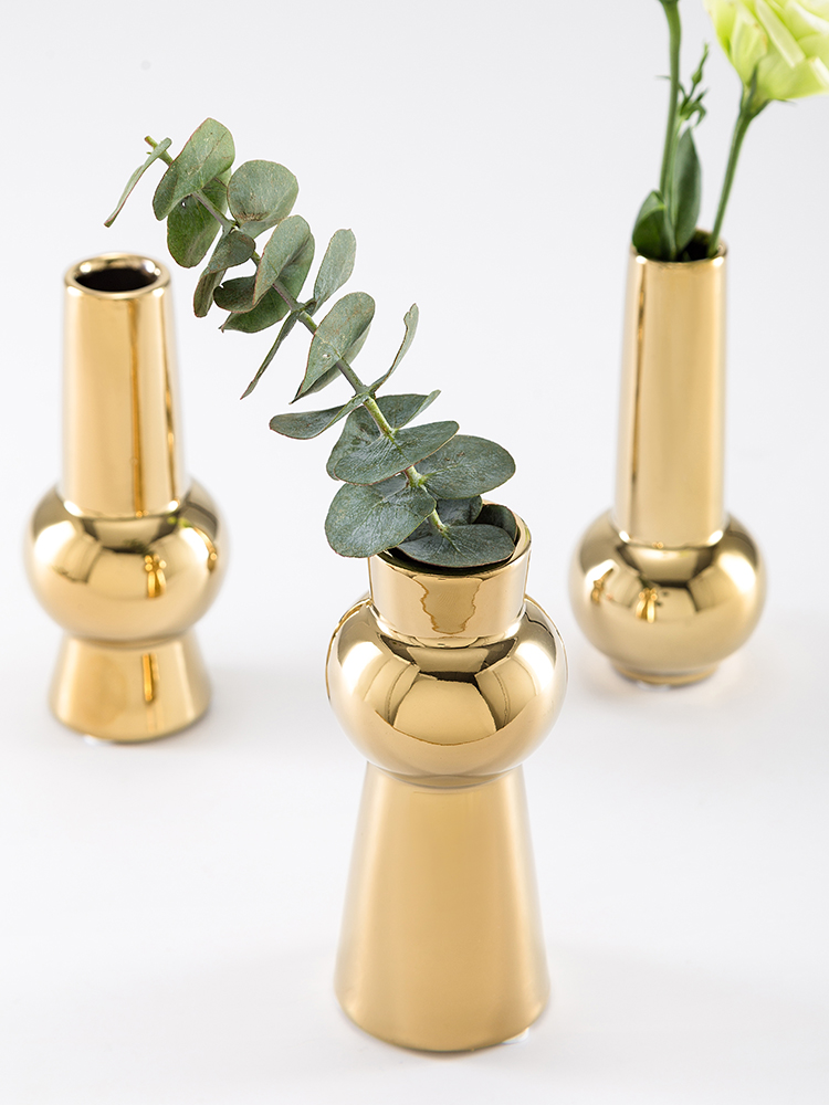 Creative light much brass gold floret bottle three - piece Nordic INS hydroponic flowers, dried flowers, ceramic flower implement furnishing articles