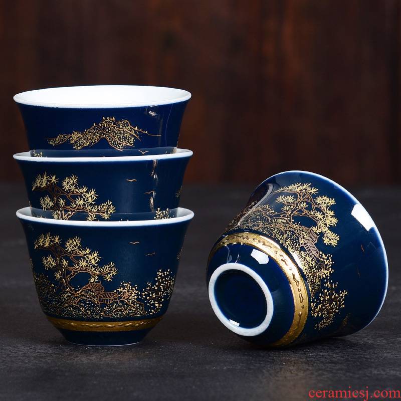 A good laugh, Jin Yunsong ji blue tea cups household ceramics creative kung fu masters cup sample tea cup tea cups
