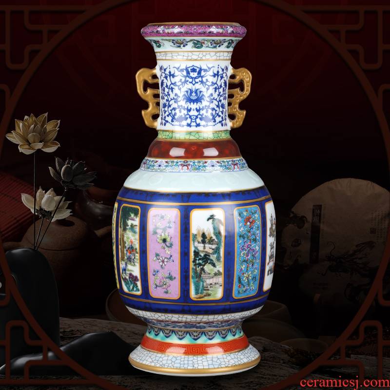 Jingdezhen ceramic antique qianlong years ears king porcelain paint painting of flowers and vase of large sitting room adornment is placed