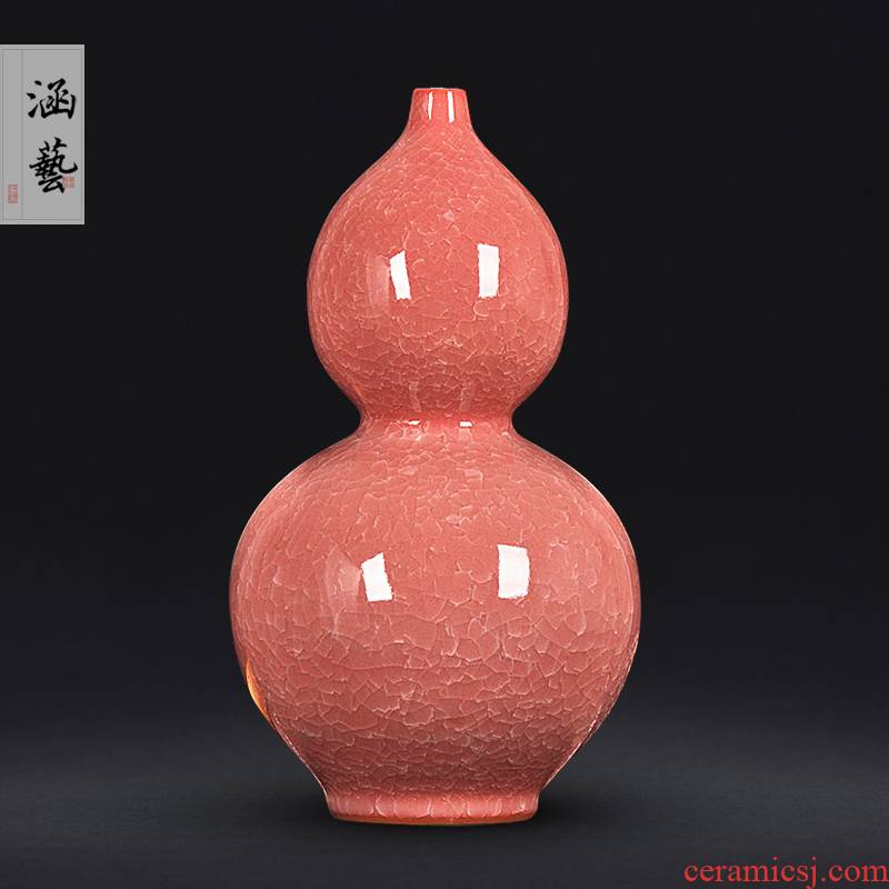 Jingdezhen ceramic pink borneol crack vases, modern Chinese flower arranging household adornment handicraft furnishing articles sitting room