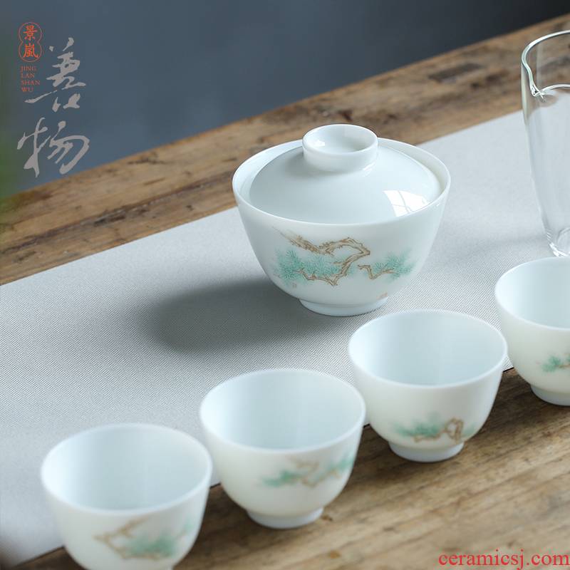 Good thing, kung fu tea set on the glaze color set of household tureen gift boxes of jingdezhen glaze CAI li box of up to six times
