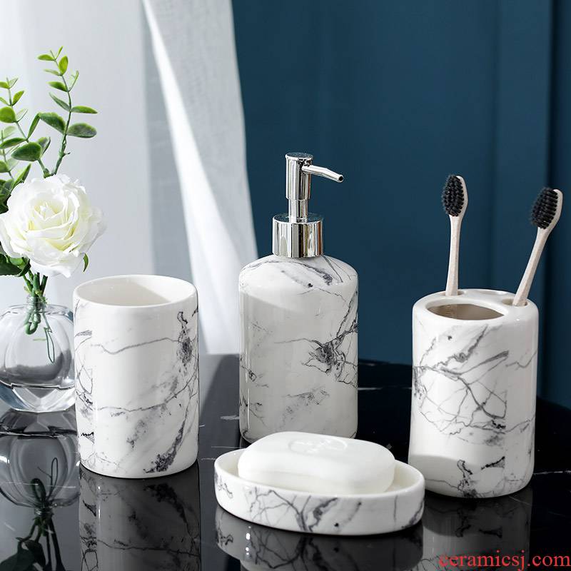 Light key-2 luxury Nordic ceramic sanitary ware for wash gargle suit European household bathroom toilet brush my teeth cup gargle cup five times