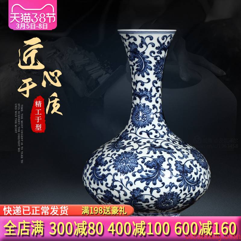 Jingdezhen ceramics hand - made archaize furnishing articles flower arranging Chinese style living room home wine ark, adornment blue and white porcelain vase