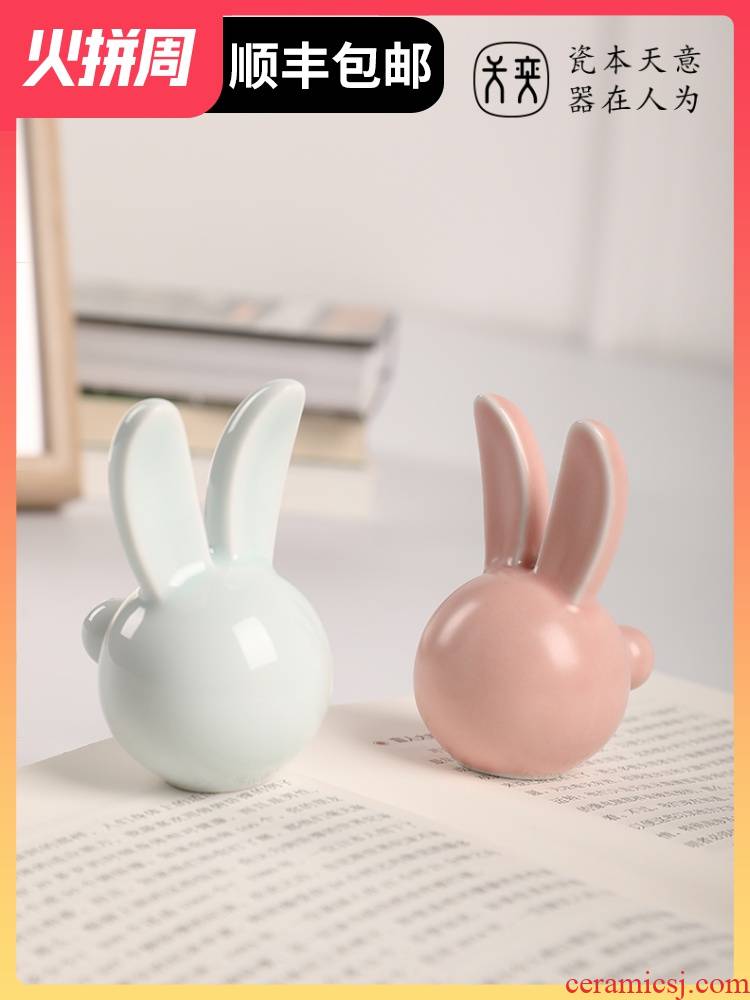 Two rabbits ceramic desktop furnishing articles a creative particularly useful gifts boy girlfriend romantic love