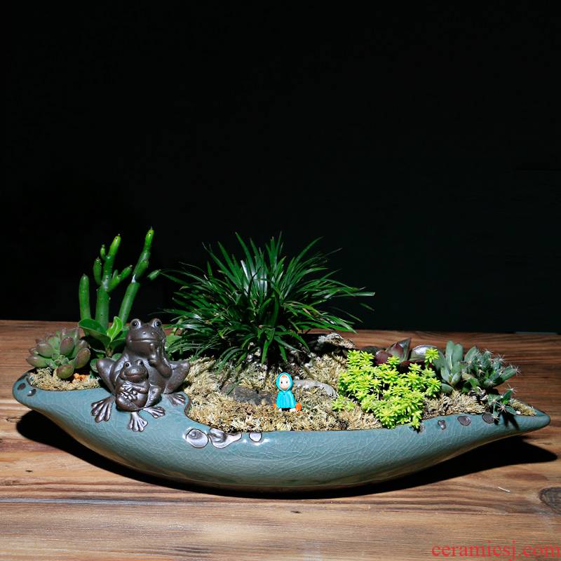 Bonsai POTS landscape ceramic Chinese wind purple sand pot desktop creative move, green asparagus large fleshy basin