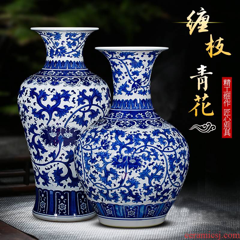 Large blue and white porcelain of jingdezhen ceramics of Large vases, flower arranging antique hand - made of branch lotus Chinese style living room furnishing articles