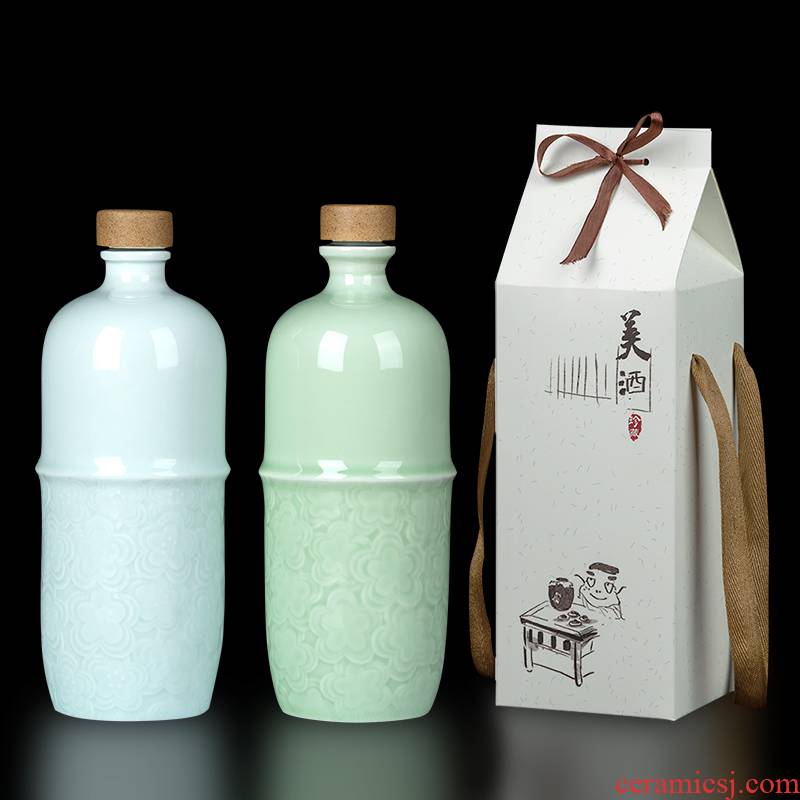 Jingdezhen ceramic jars 1 catty pack home antique carved white wine wine bottle sealed bottles empty wine bottle bag in the mail