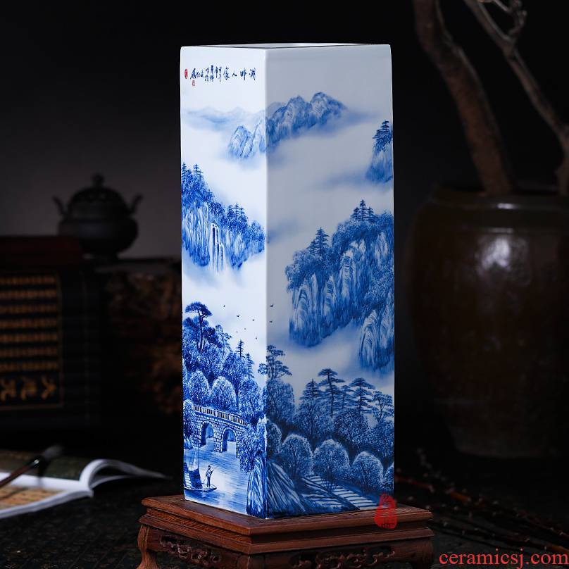 The Master of jingdezhen ceramic hand - made lake house square vase floral outraged calligraphy and painting and calligraphy living room a study place