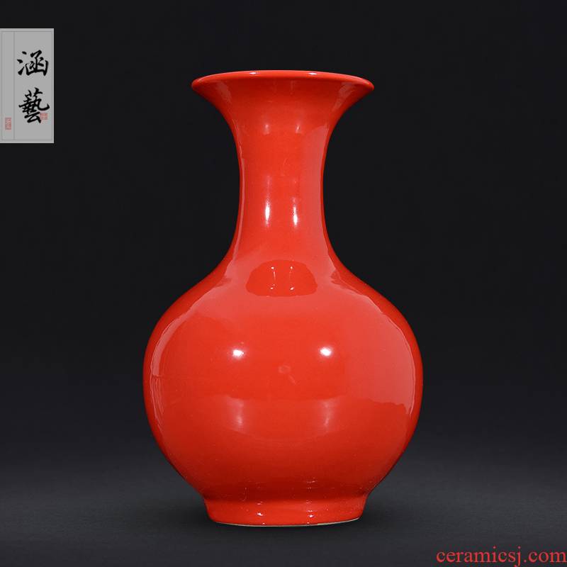 Modern Chinese jingdezhen ceramics full red glaze vase sitting room home decoration wedding gifts handicraft furnishing articles
