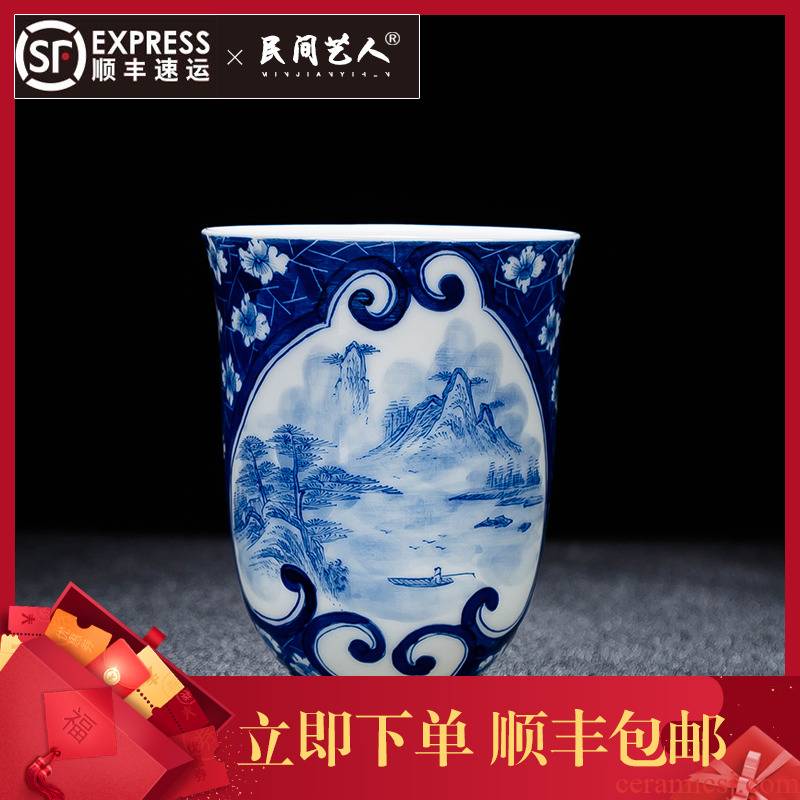 Hand made blue ice mei landscape master ceramic cup sample tea cup high domestic cup of large tea pu 'er tea cups