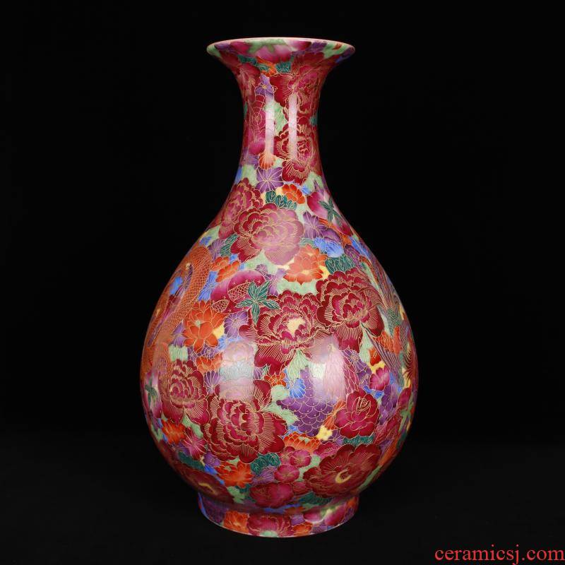 Jingdezhen ceramics imitation the qing qianlong pure hand - made paint hand - cut pinch silk flower longfeng okho spring bottle furnishing articles