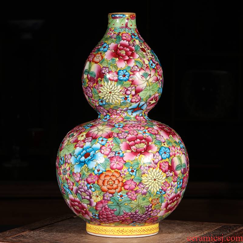 Jingdezhen ceramics hand - made archaize pastel gourd vases, classic Chinese style porch rich ancient frame decorations furnishing articles