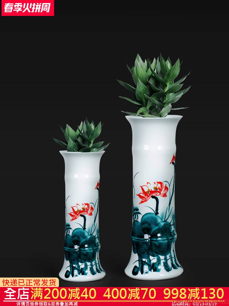 Lucky bamboo jingdezhen ceramics is increasing in aqua blue and white porcelain vase flower arranging new Chinese style living room place king fall to the ground